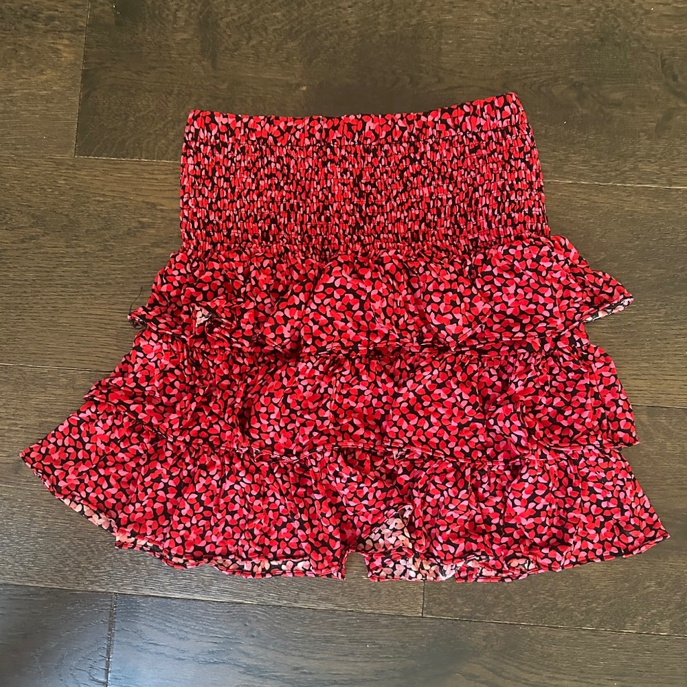 Black and Red Heart Michael Kors Ruffle Mini Skirt